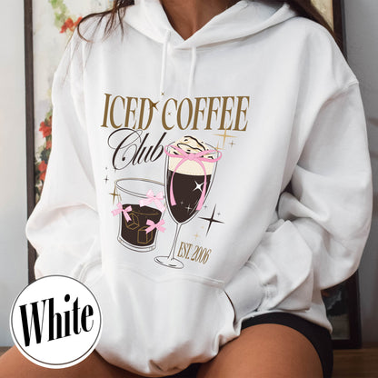 Iced Coffee Club Hoodie, Coquette Hoodie, Coquette Girl, Pink Bow Hoodie, Iced Coffee Addict Hoodie, Coffee First