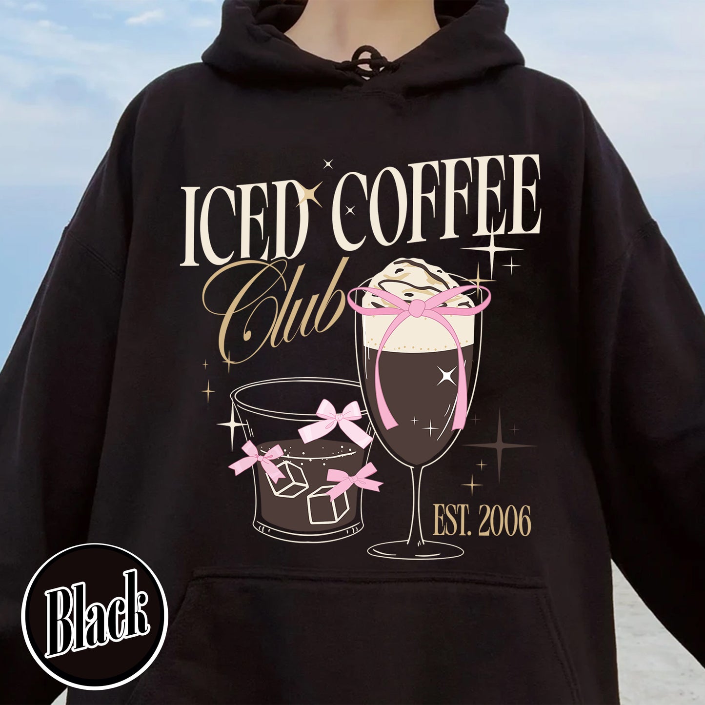 Iced Coffee Club Hoodie, Coquette Hoodie, Coquette Girl, Pink Bow Hoodie, Iced Coffee Addict Hoodie, Coffee First