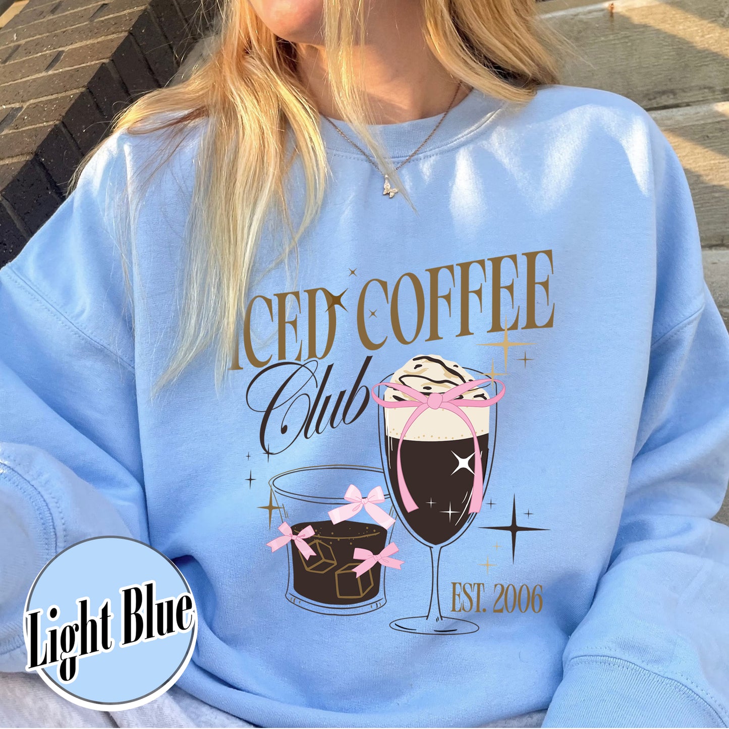 Iced Coffee Club Sweatshirt, Coquette Sweatshirt, Coquette Girl Sweatshirt, Pink Bow Sweatshirt, Iced Coffee Addict, Coffee First Sweatshirt