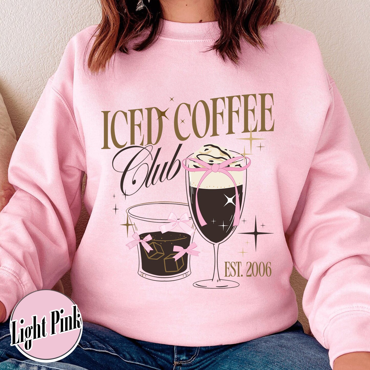 Iced Coffee Club Sweatshirt, Coquette Sweatshirt, Coquette Girl Sweatshirt, Pink Bow Sweatshirt, Iced Coffee Addict, Coffee First Sweatshirt