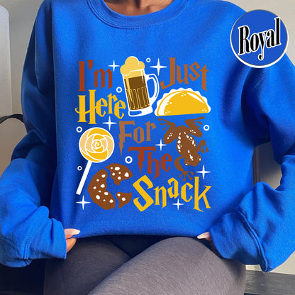 Im Just Here For The Snacks Sweatshirts, Im Just Here For The Snacks, Wizard Graphic, Wizard Sweatshirt, Hp Fan Gift, Theme Park Sweatshirt