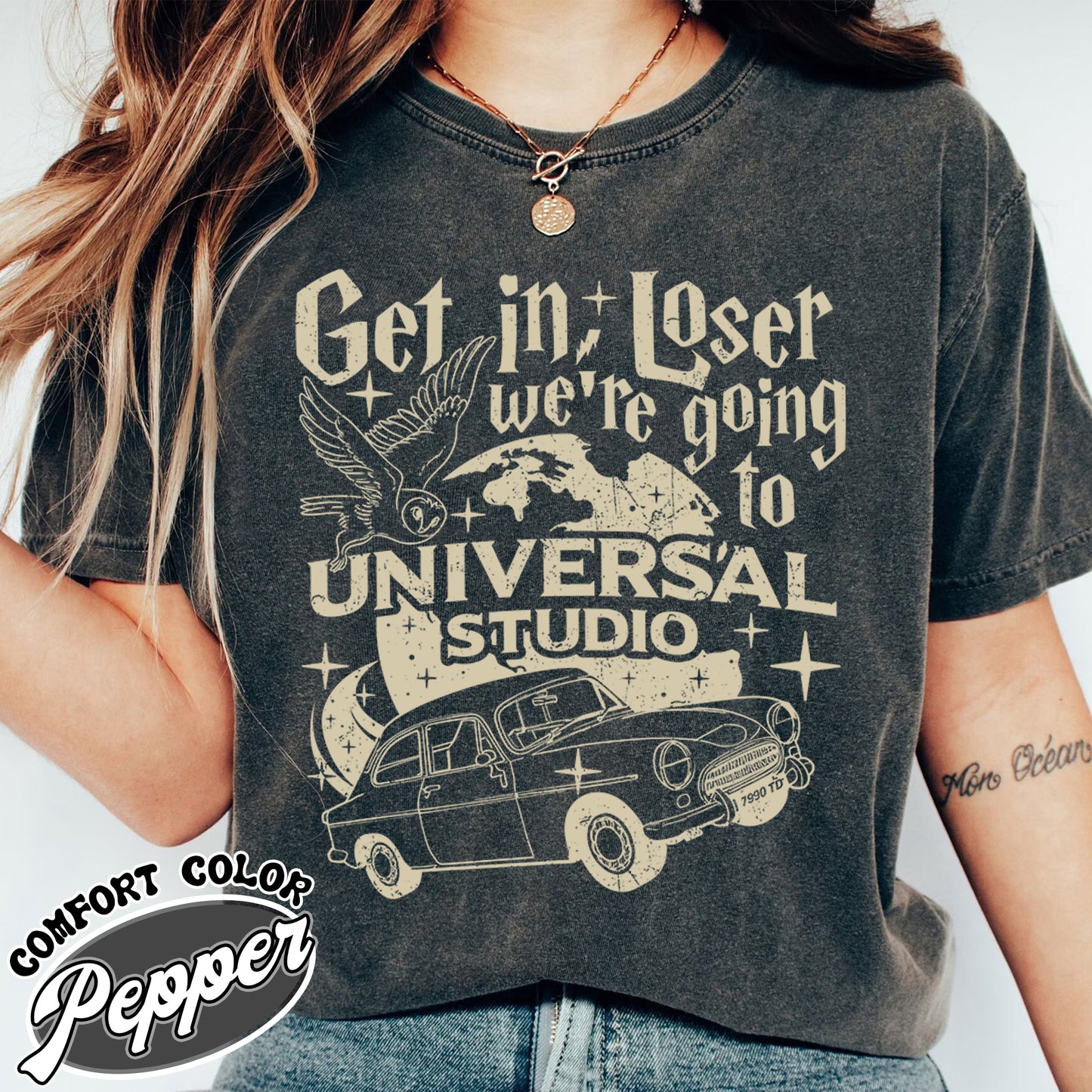 Wizard Flying Car Comfort Colors Shirt, Get In Loser We're Going To Universal Studios Shirt, Theme Park Merch, Wizard Castle, Wizard School Shirt