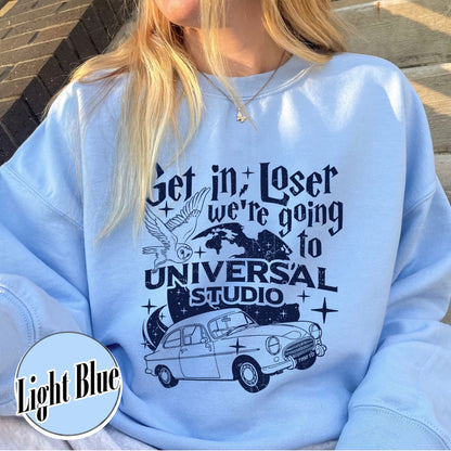 Wizard Flying Car Sweatshirt, Get In Loser We're Going To Universal Studios, Theme Park Merch, Wizard Castle Sweatshirt, Wizard School Sweatshirt