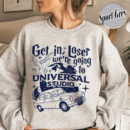 Wizard Flying Car Sweatshirt, Get In Loser We're Going To Universal Studios, Theme Park Merch, Wizard Castle Sweatshirt, Wizard School Sweatshirt