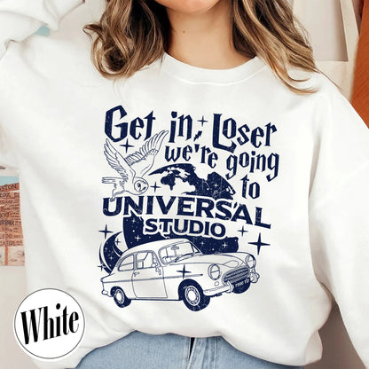 Wizard Flying Car Sweatshirt, Get In Loser We're Going To Universal Studios, Theme Park Merch, Wizard Castle Sweatshirt, Wizard School Sweatshirt