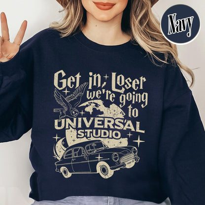 Wizard Flying Car Sweatshirt, Get In Loser We're Going To Universal Studios, Theme Park Merch, Wizard Castle Sweatshirt, Wizard School Sweatshirt