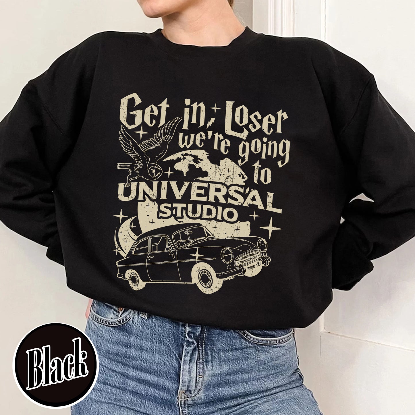 Wizard Flying Car Sweatshirt, Get In Loser We're Going To Universal Studios, Theme Park Merch, Wizard Castle Sweatshirt, Wizard School Sweatshirt