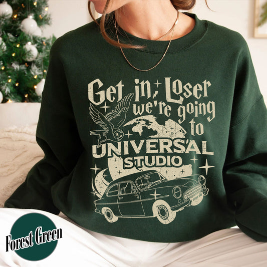 Wizard Flying Car Sweatshirt, Get In Loser We're Going To Universal Studios, Theme Park Merch, Wizard Castle Sweatshirt, Wizard School Sweatshirt