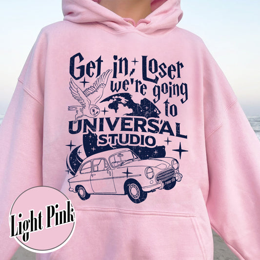 Wizard Flying Car Hoodie, Get In Loser We're Going To Universal Studios Hoodie, Theme Park Merch, Wizard Castle, Wizard School Hoodie