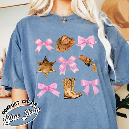 Coquette Cowgirl Comfort Color Shirt, Soft Girl Era, Bows Cowgirl Shirt, Pink Bow Coquette Girly, Oversized Shirt, Soft Girl Aesthetic