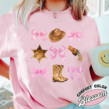 Coquette Cowgirl Comfort Color Shirt, Soft Girl Era, Bows Cowgirl Shirt, Pink Bow Coquette Girly, Oversized Shirt, Soft Girl Aesthetic