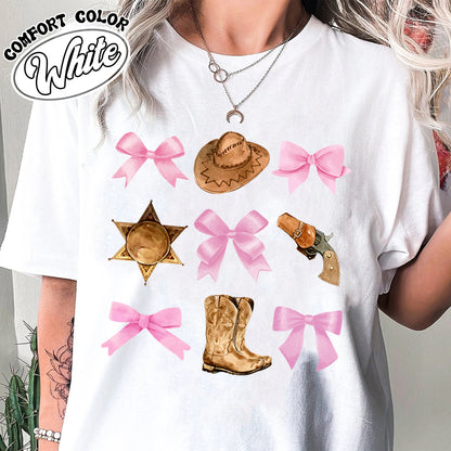 Coquette Cowgirl Comfort Color Shirt, Soft Girl Era, Bows Cowgirl Shirt, Pink Bow Coquette Girly, Oversized Shirt, Soft Girl Aesthetic