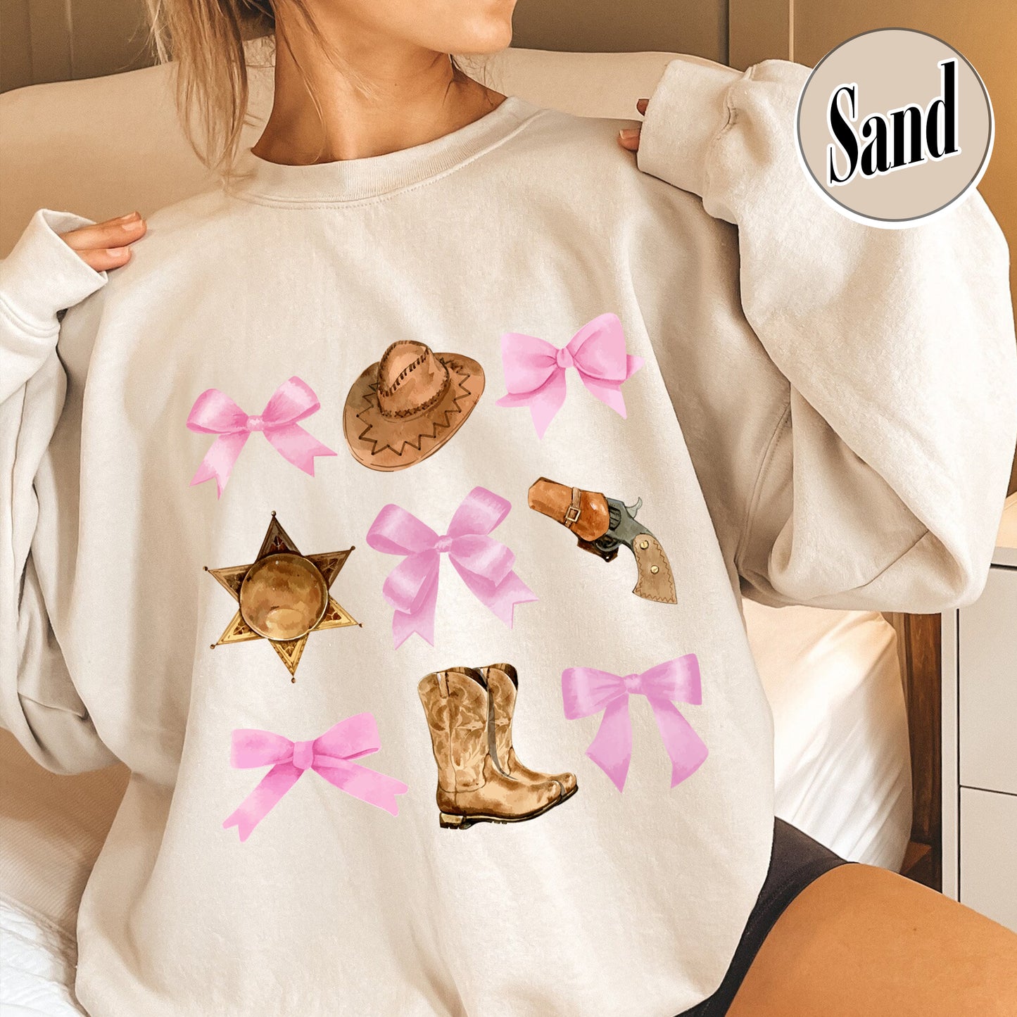 Coquette Cowgirl Sweatshirt, Soft Girl Era, Bows Cowgirl Sweatshirt, Pink Bow Coquette Girly Sweatshirt, Oversized Sweatshirt, Soft Girl Aesthetic