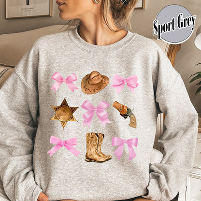 Coquette Cowgirl Sweatshirt, Soft Girl Era, Bows Cowgirl Sweatshirt, Pink Bow Coquette Girly Sweatshirt, Oversized Sweatshirt, Soft Girl Aesthetic