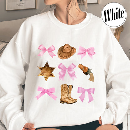 Coquette Cowgirl Sweatshirt, Soft Girl Era, Bows Cowgirl Sweatshirt, Pink Bow Coquette Girly Sweatshirt, Oversized Sweatshirt, Soft Girl Aesthetic