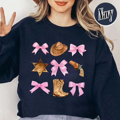 Coquette Cowgirl Sweatshirt, Soft Girl Era, Bows Cowgirl Sweatshirt, Pink Bow Coquette Girly Sweatshirt, Oversized Sweatshirt, Soft Girl Aesthetic