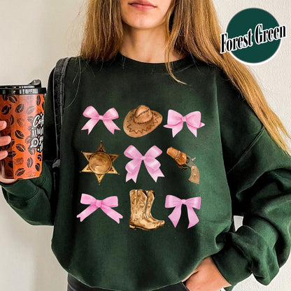 Coquette Cowgirl Sweatshirt, Soft Girl Era, Bows Cowgirl Sweatshirt, Pink Bow Coquette Girly Sweatshirt, Oversized Sweatshirt, Soft Girl Aesthetic