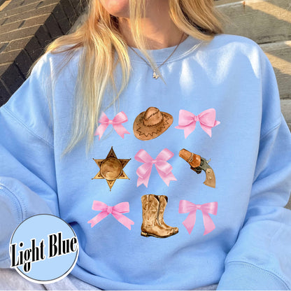 Coquette Cowgirl Sweatshirt, Soft Girl Era, Bows Cowgirl Sweatshirt, Pink Bow Coquette Girly Sweatshirt, Oversized Sweatshirt, Soft Girl Aesthetic