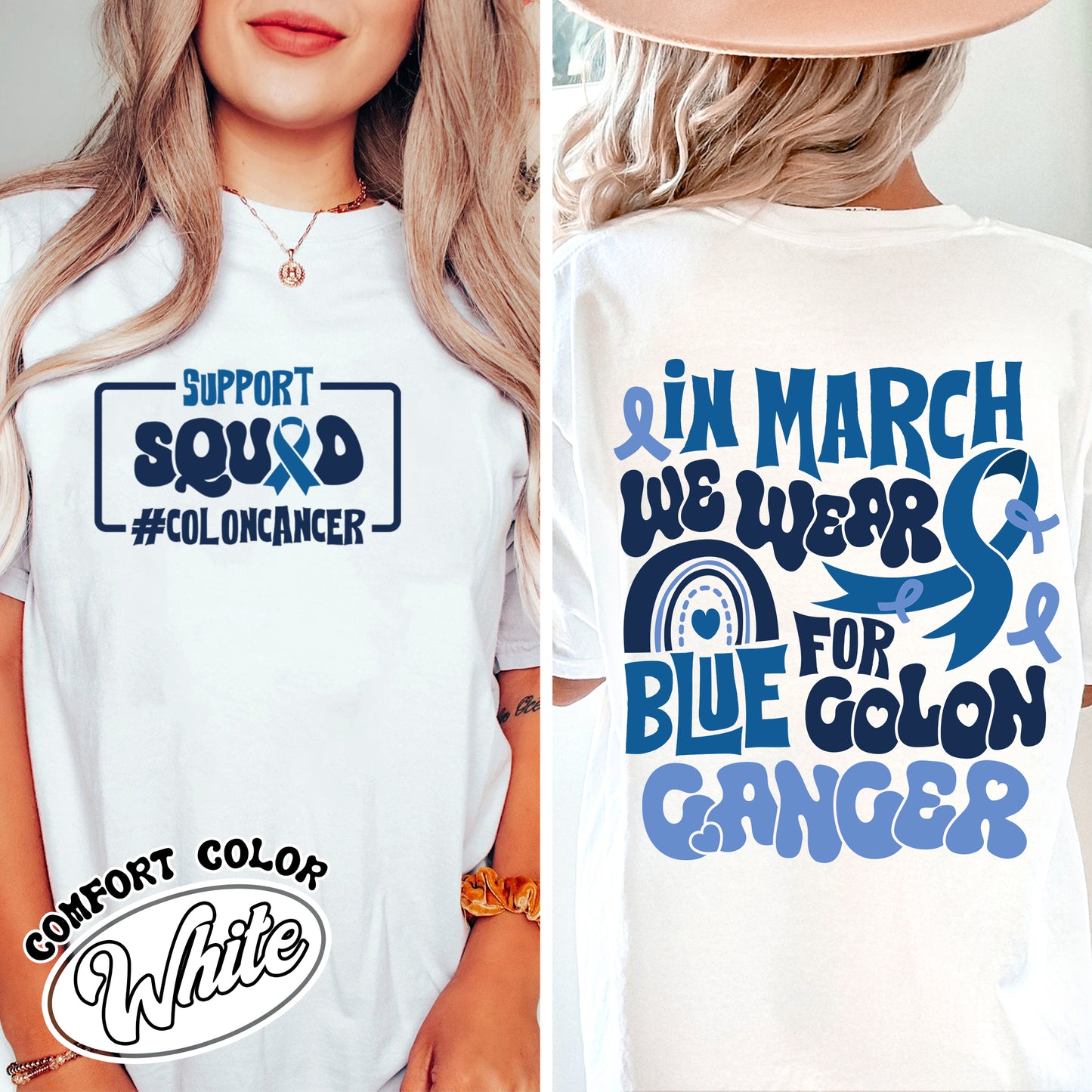 Colon Cancer Awareness Comfort Color Shirts, We Wear Blue For Colon Cancer Awareness, Colon Cancer Awareness Rainbow