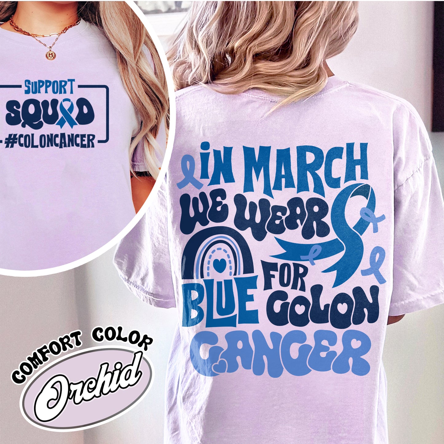 Colon Cancer Awareness Comfort Color Shirts, We Wear Blue For Colon Cancer Awareness, Colon Cancer Awareness Rainbow