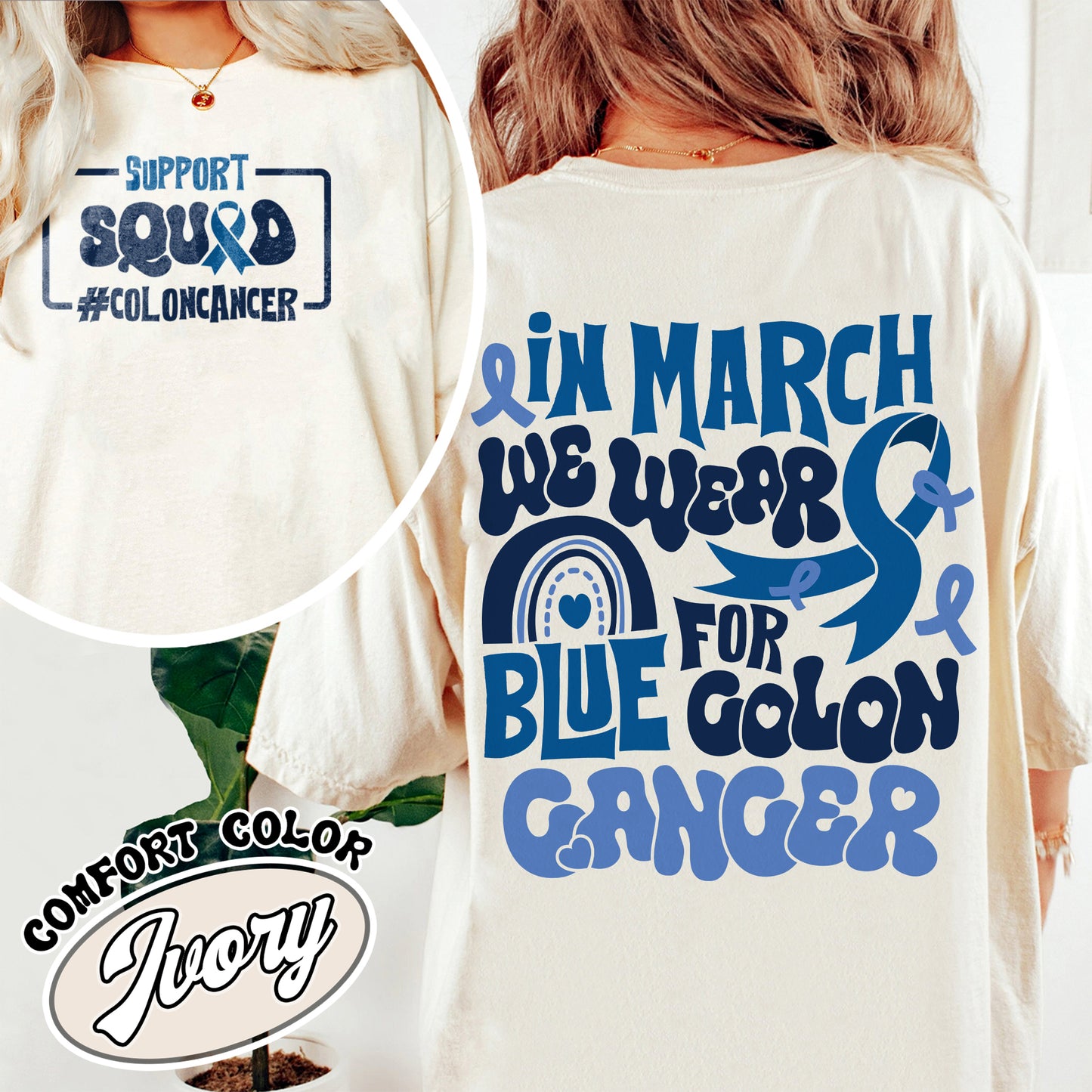 Colon Cancer Awareness Comfort Color Shirts, We Wear Blue For Colon Cancer Awareness, Colon Cancer Awareness Rainbow