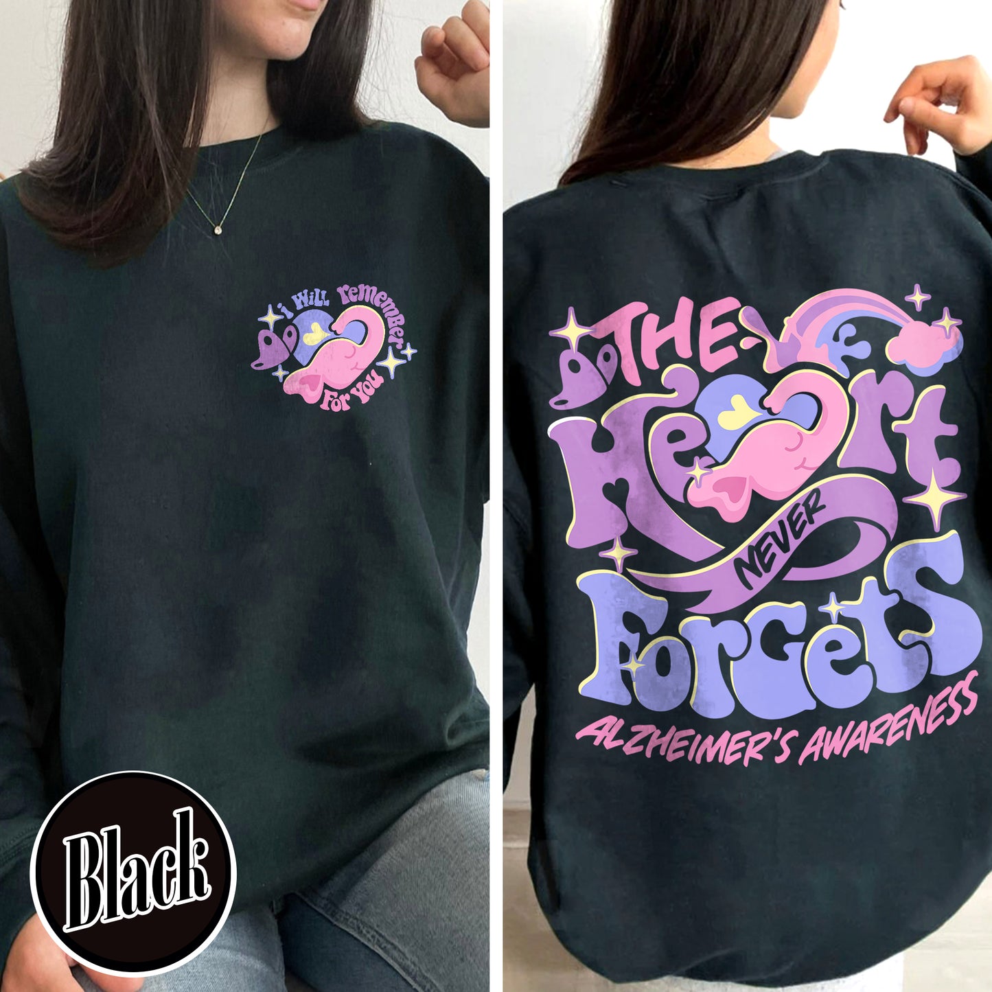 Alzheimer Saying Sweatshirt, Alzheimers and Brain Awareness, Alzheimer Awareness Elephant, Alzheimers Awareness Gift, I Will Remember for You Sweatshirt