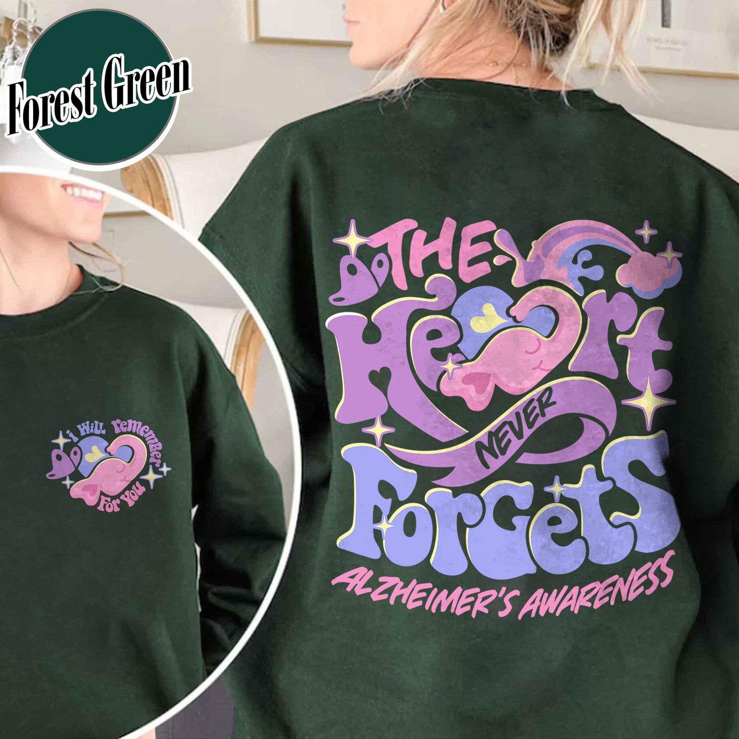 Alzheimer Saying Sweatshirt, Alzheimers and Brain Awareness, Alzheimer Awareness Elephant, Alzheimers Awareness Gift, I Will Remember for You Sweatshirt