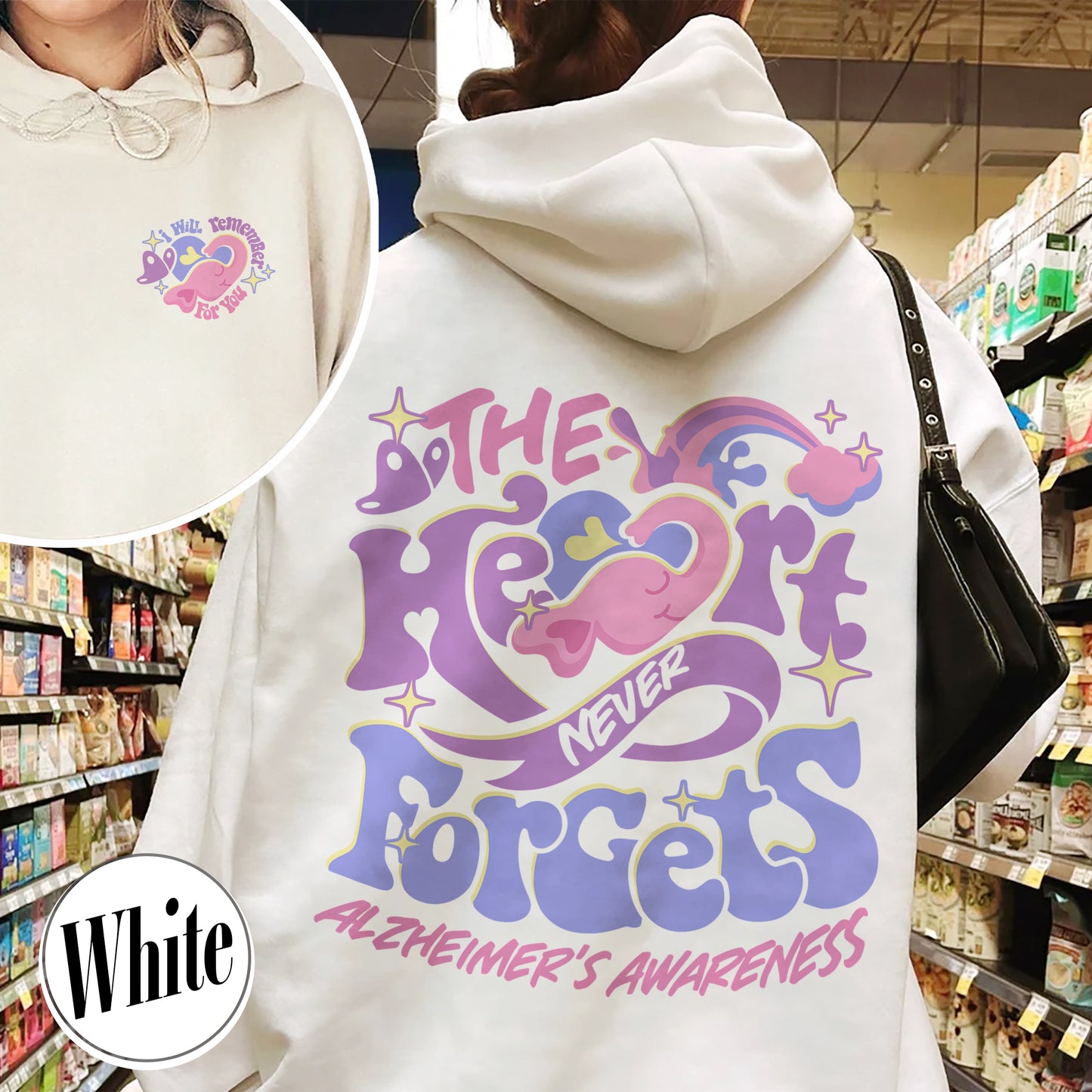 Alzheimer Saying Hoodie, Alzheimers and Brain Awareness, Alzheimer Awareness Elephant, Alzheimers Awareness Gift, I Will Remember for You Hoodie