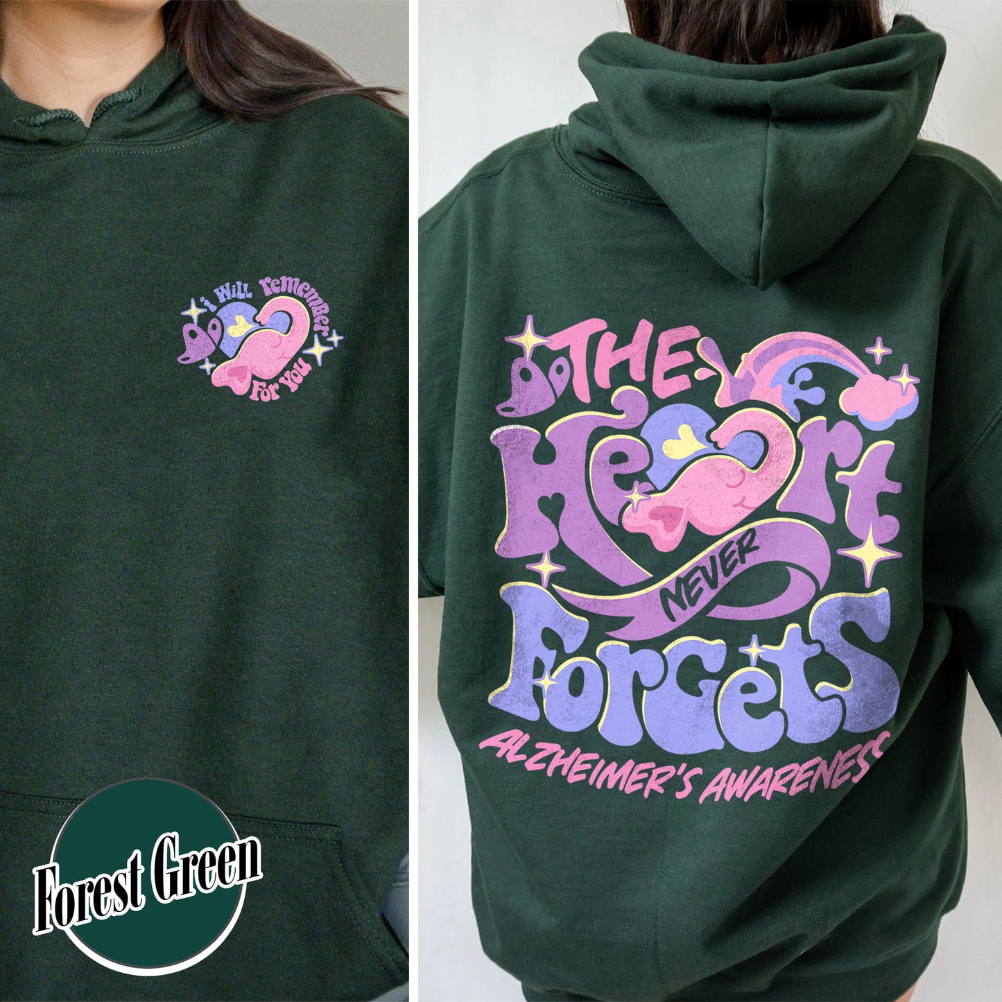 Alzheimer Saying Hoodie, Alzheimers and Brain Awareness, Alzheimer Awareness Elephant, Alzheimers Awareness Gift, I Will Remember for You Hoodie