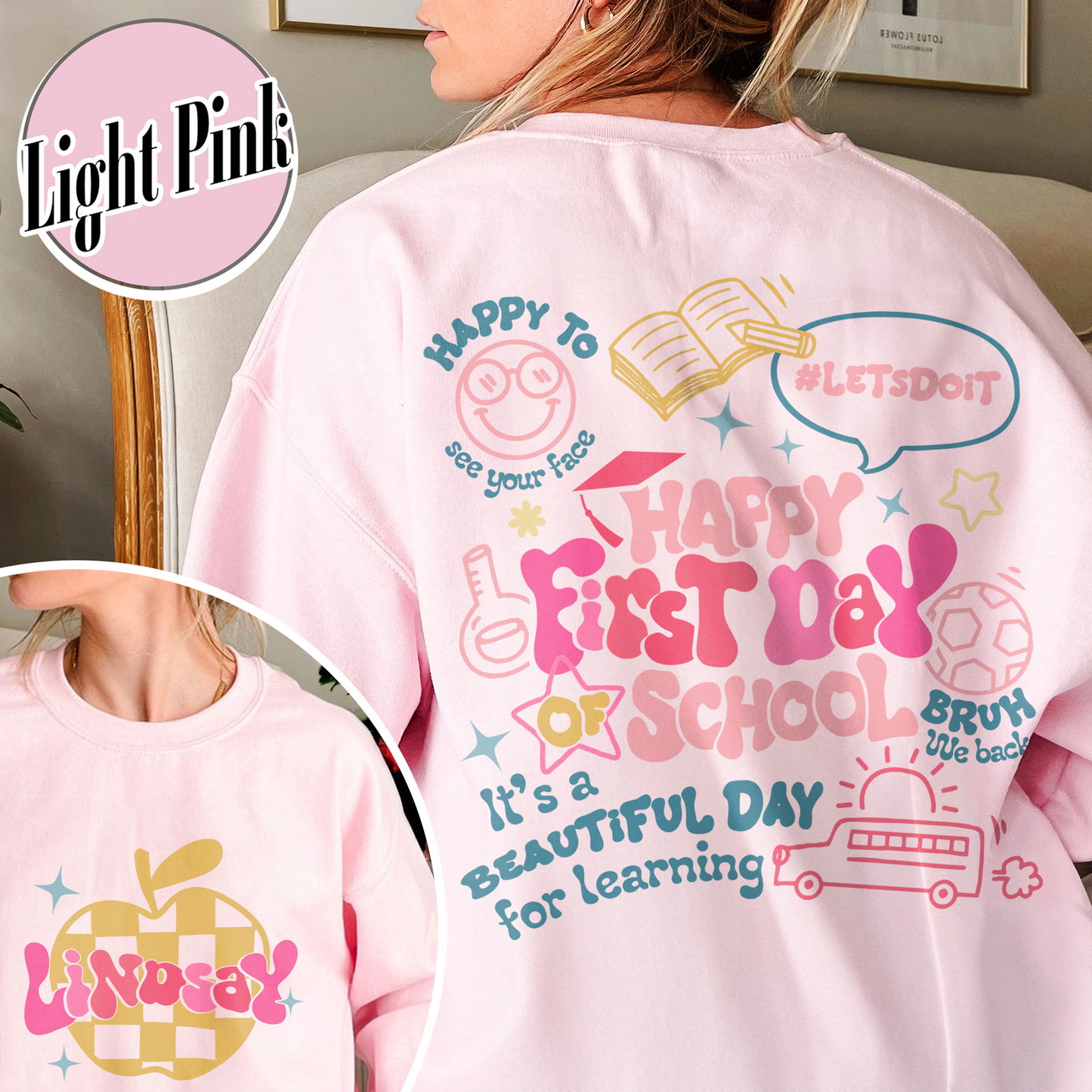 Happy First Day Of School Teacher Sweatshirt, Back To School Sweatshirt For Teachers, Bruh We Back Teachers Sweatshirt, Custom Teacher Sweatshirt