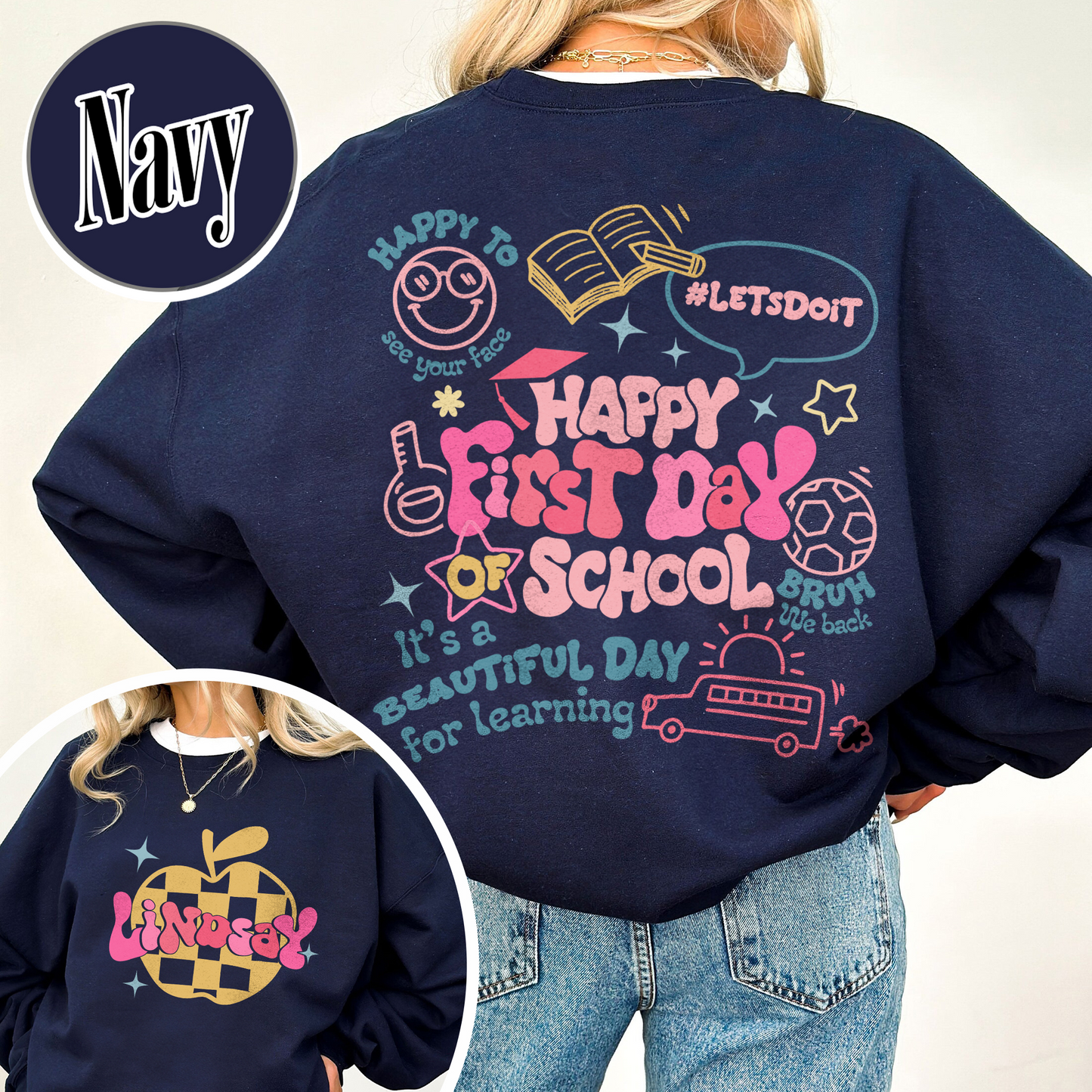 Happy First Day Of School Teacher Sweatshirt, Back To School Sweatshirt For Teachers, Bruh We Back Teachers Sweatshirt, Custom Teacher Sweatshirt