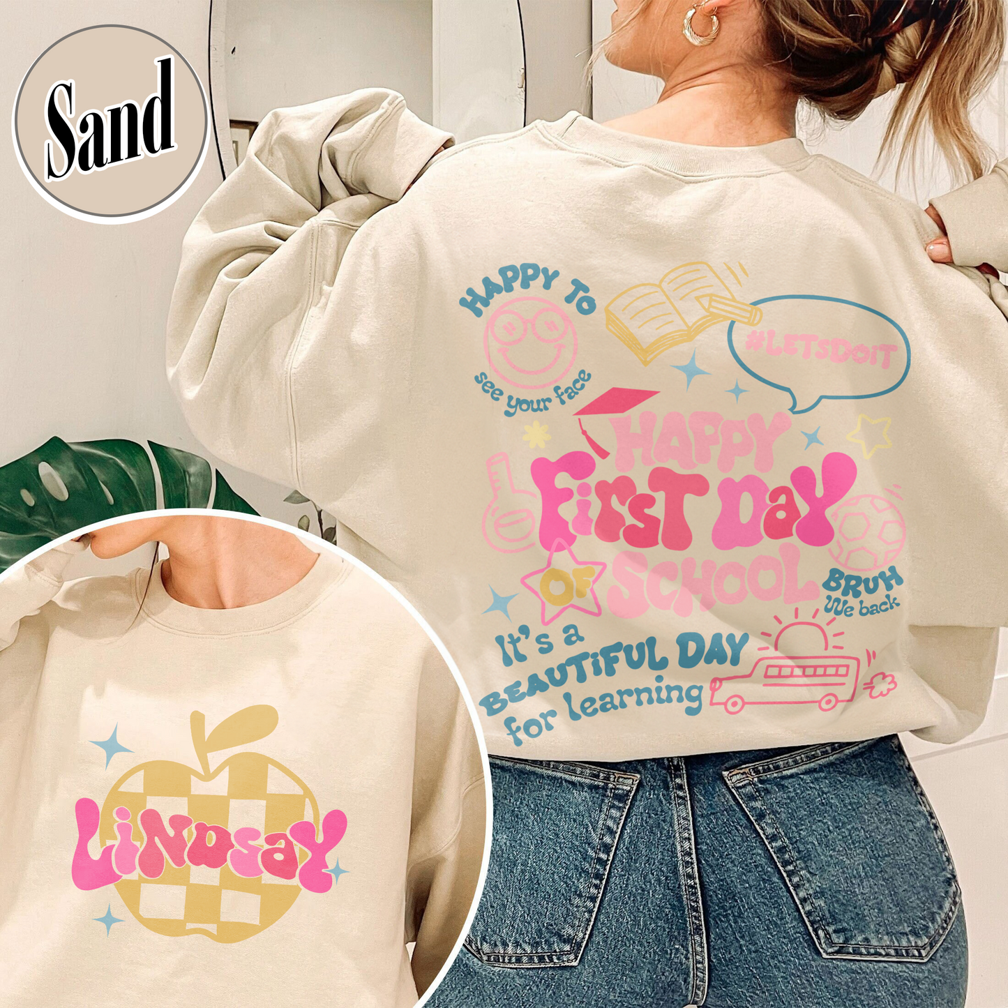 Happy First Day Of School Teacher Sweatshirt, Back To School Sweatshirt For Teachers, Bruh We Back Teachers Sweatshirt, Custom Teacher Sweatshirt