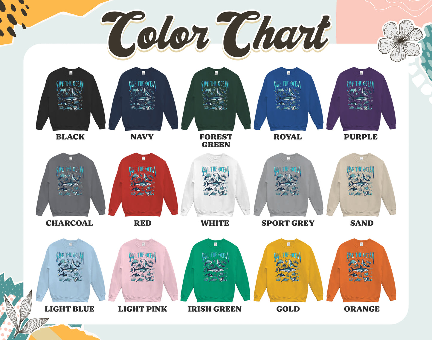 Save The Ocean Sweatshirt, Animal Sweatshirt, Retro Ocean Nature Sweatshirt, Dolphin Sweatshirt, Shark Lover Gift,Marine Biologist,Surfing Sweatshirt