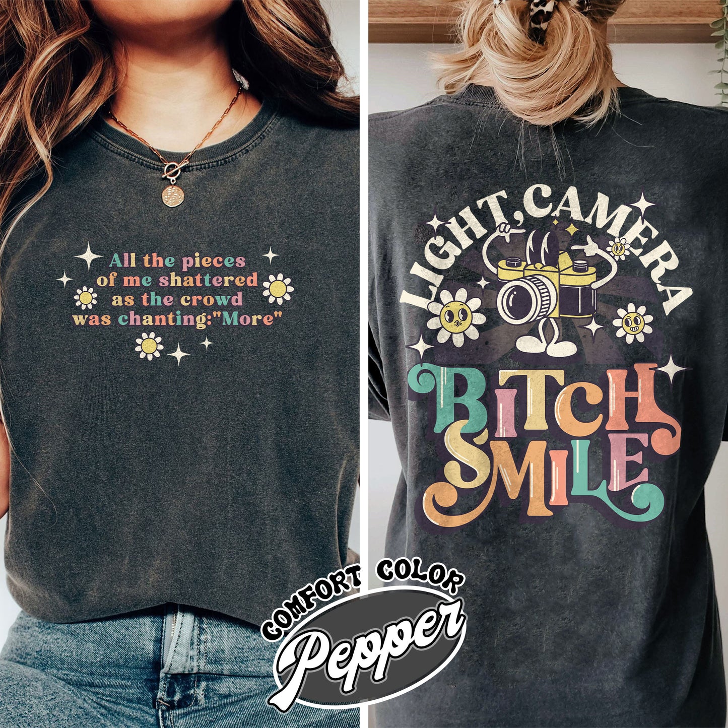 Lights Camera Bitch Smile Comfort Colors T-shirt, Swiftie Merch, Unisex Concert, Gift For Friend, Ttdp Tshirt, Tortured Poets Tshirt