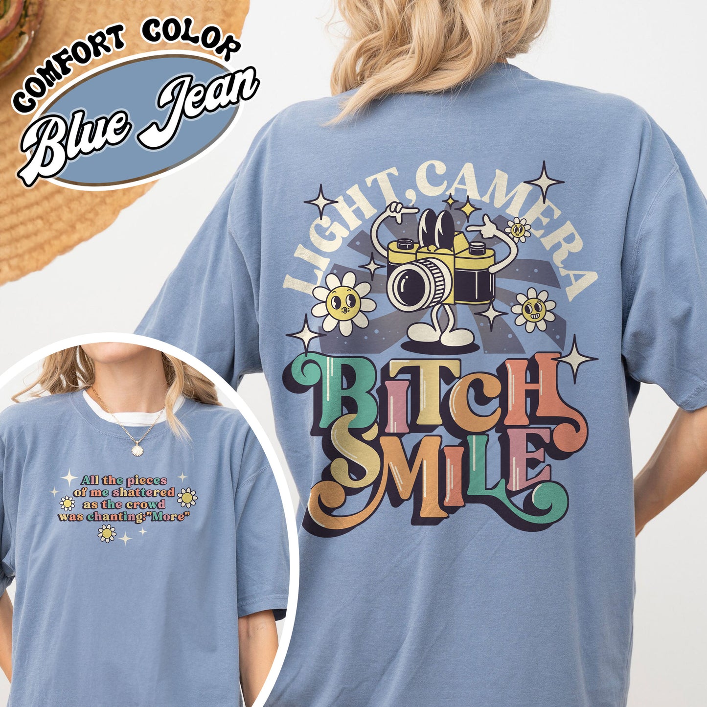 Lights Camera Bitch Smile Comfort Colors T-shirt, Swiftie Merch, Unisex Concert, Gift For Friend, Ttdp Tshirt, Tortured Poets Tshirt