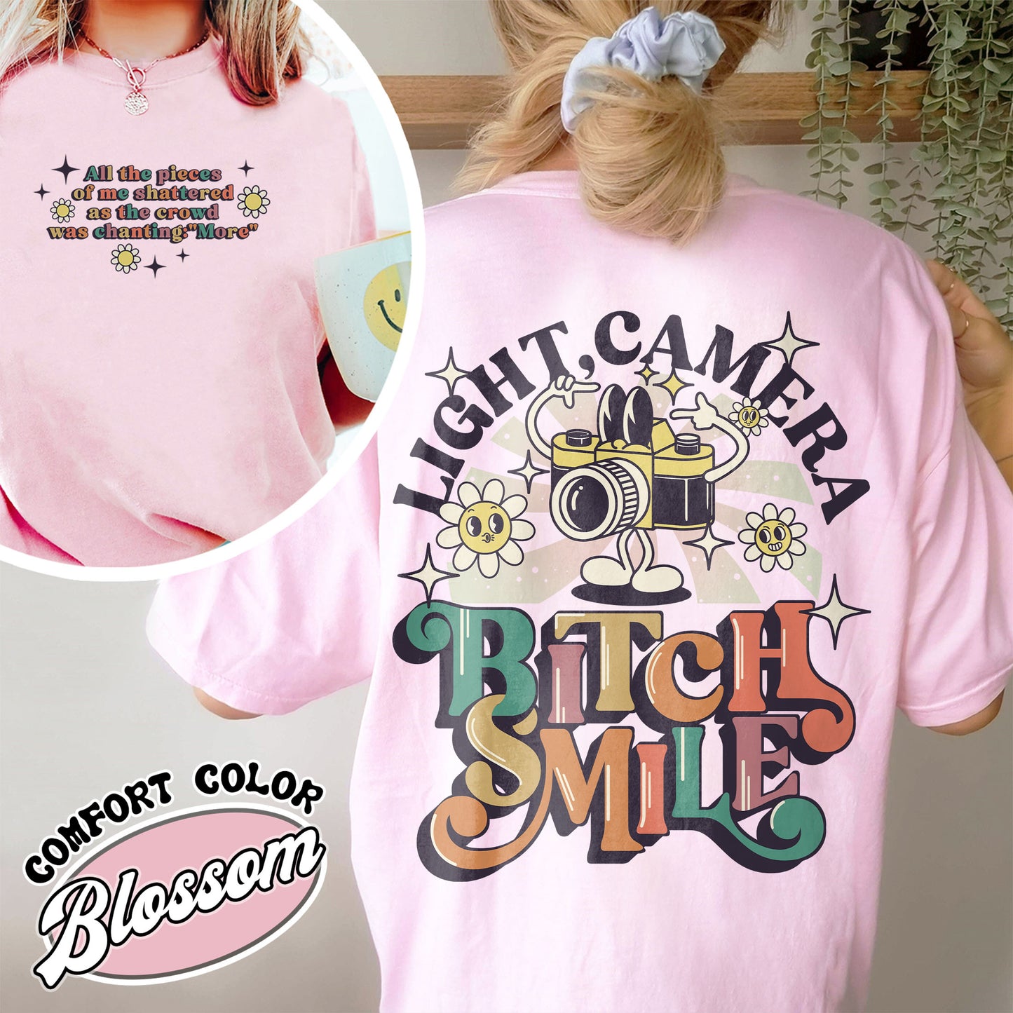 Lights Camera Bitch Smile Comfort Colors T-shirt, Swiftie Merch, Unisex Concert, Gift For Friend, Ttdp Tshirt, Tortured Poets Tshirt