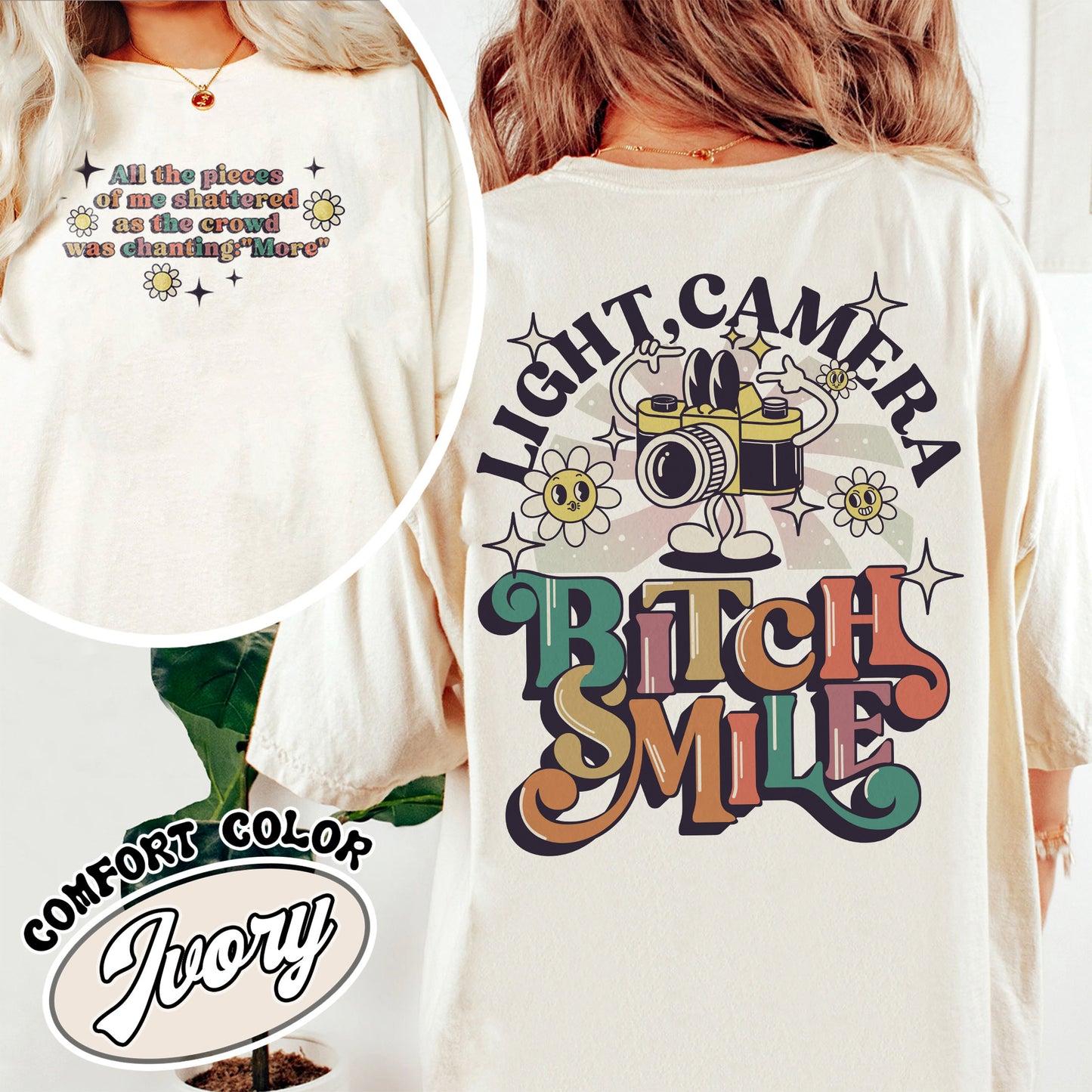 Lights Camera Bitch Smile Comfort Colors T-shirt, Swiftie Merch, Unisex Concert, Gift For Friend, Ttdp Tshirt, Tortured Poets Tshirt