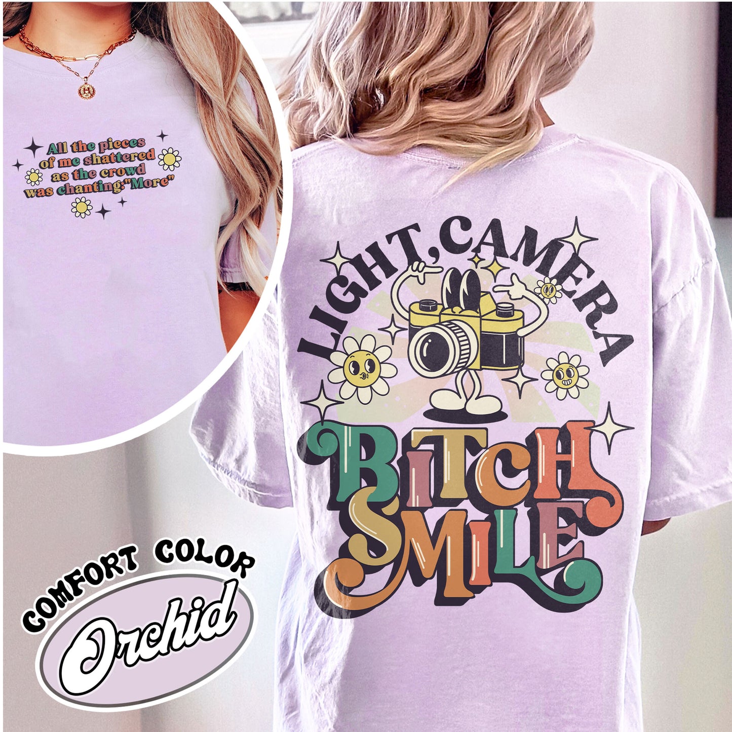 Lights Camera Bitch Smile Comfort Colors T-shirt, Swiftie Merch, Unisex Concert, Gift For Friend, Ttdp Tshirt, Tortured Poets Tshirt