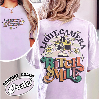 Lights Camera Bitch Smile Comfort Colors T-shirt, Swiftie Merch, Unisex Concert, Gift For Friend, Ttdp Tshirt, Tortured Poets Tshirt