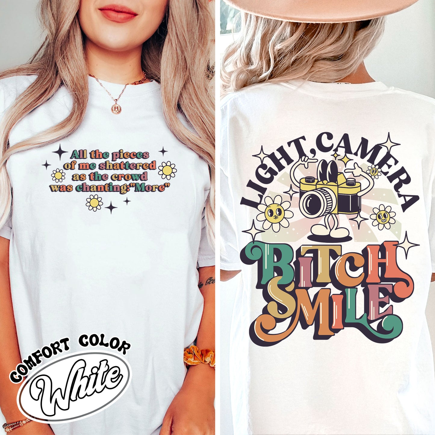 Lights Camera Bitch Smile Comfort Colors T-shirt, Swiftie Merch, Unisex Concert, Gift For Friend, Ttdp Tshirt, Tortured Poets Tshirt