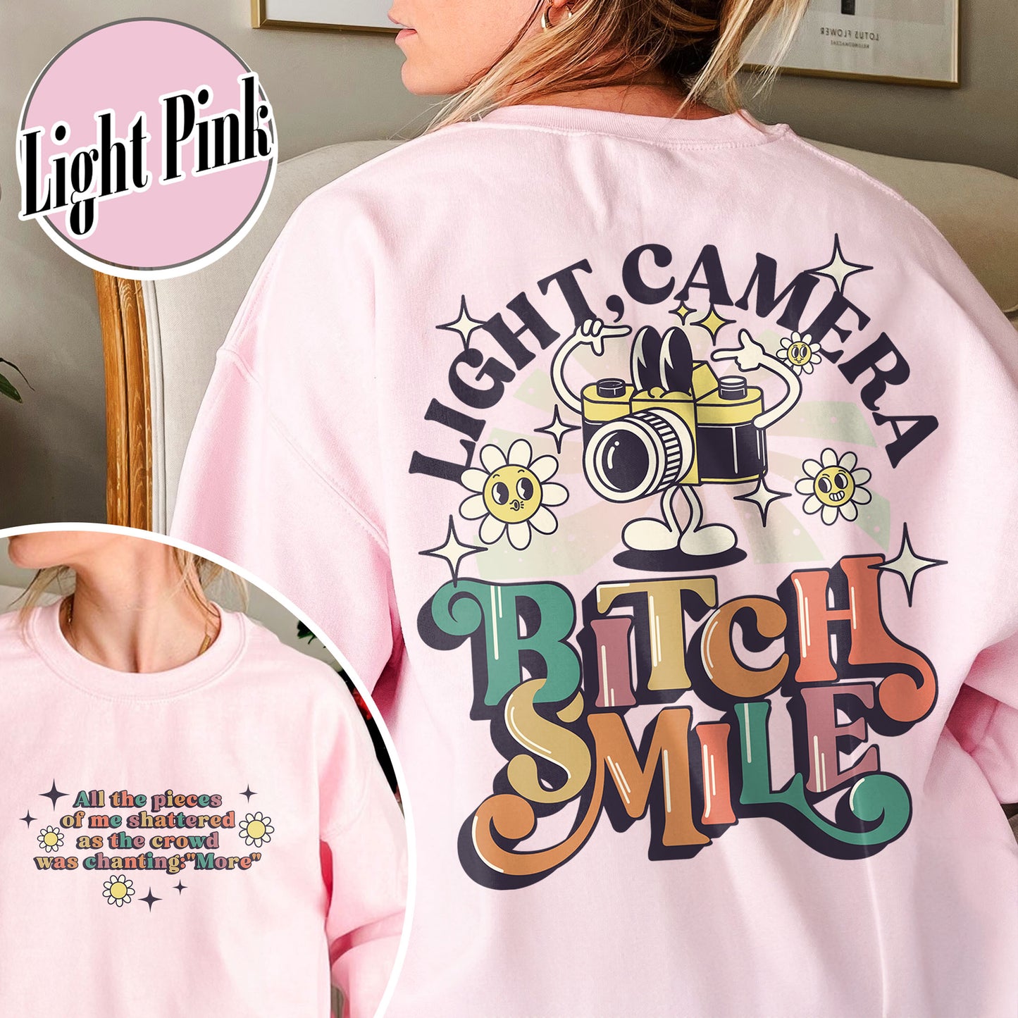 Lights Camera Bitch Smile Sweatshirt, Swiftie Merch, Ttp Lyrics Sweatshirts, Unisex Concert, Gift For Friend, Ttdp Tshirt, Tortured Poets Sweatshirt