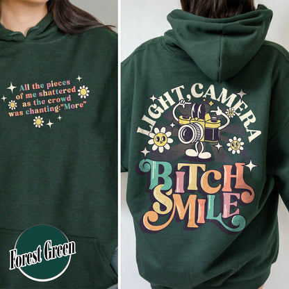 Lights Camera Bitch Smile Hoodie, Swiftie Merch, Ttp Lyrics Hoodie, Unisex Concert, Gift For Friend, Ttdp Hoodie, Tortured Poets Hoodie