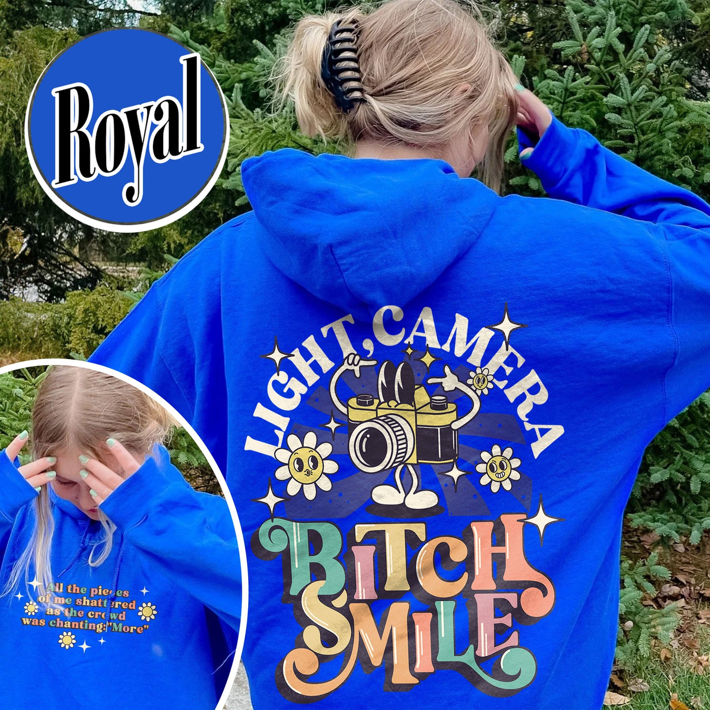 Lights Camera Bitch Smile Hoodie, Swiftie Merch, Ttp Lyrics Hoodie, Unisex Concert, Gift For Friend, Ttdp Hoodie, Tortured Poets Hoodie