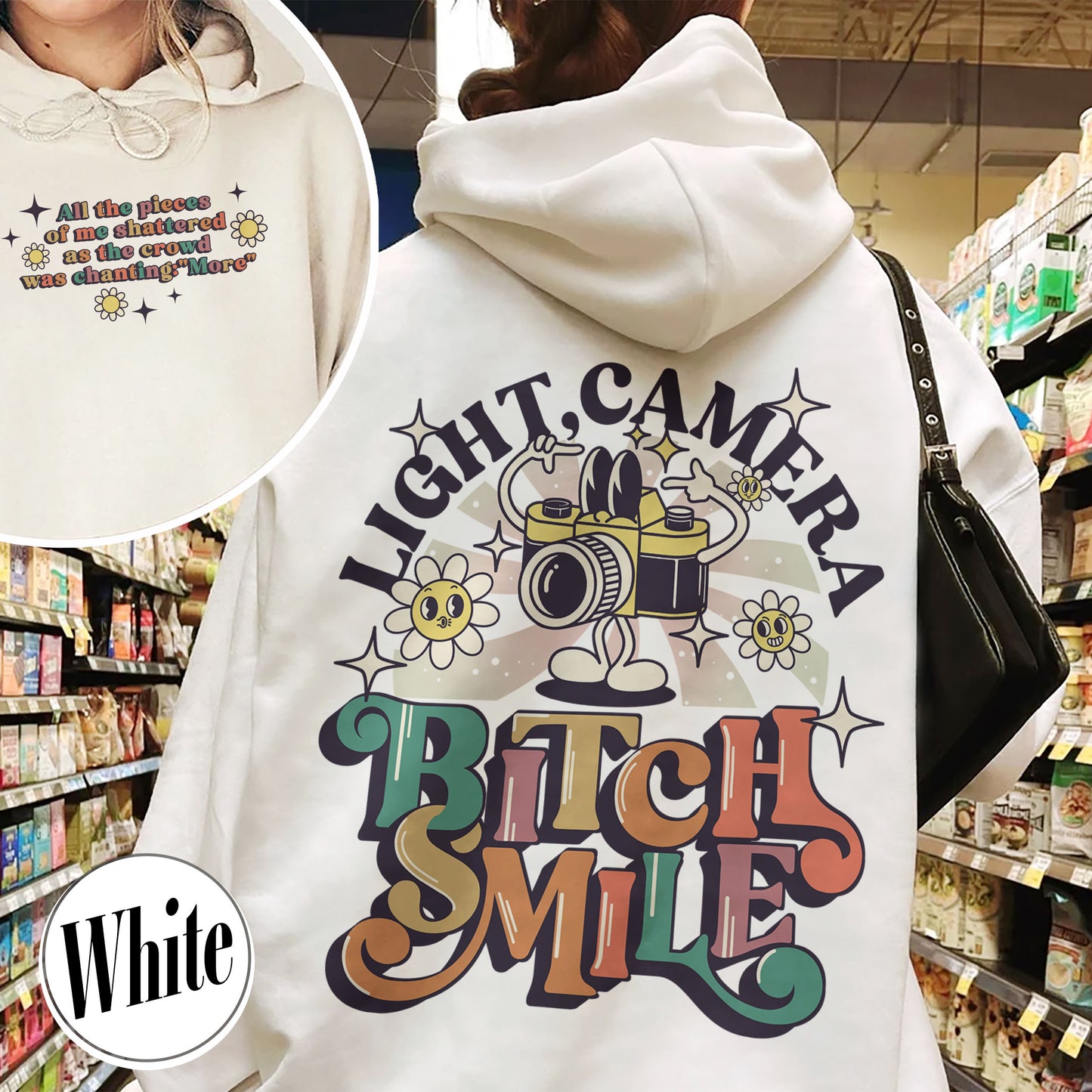 Lights Camera Bitch Smile Hoodie, Swiftie Merch, Ttp Lyrics Hoodie, Unisex Concert, Gift For Friend, Ttdp Hoodie, Tortured Poets Hoodie