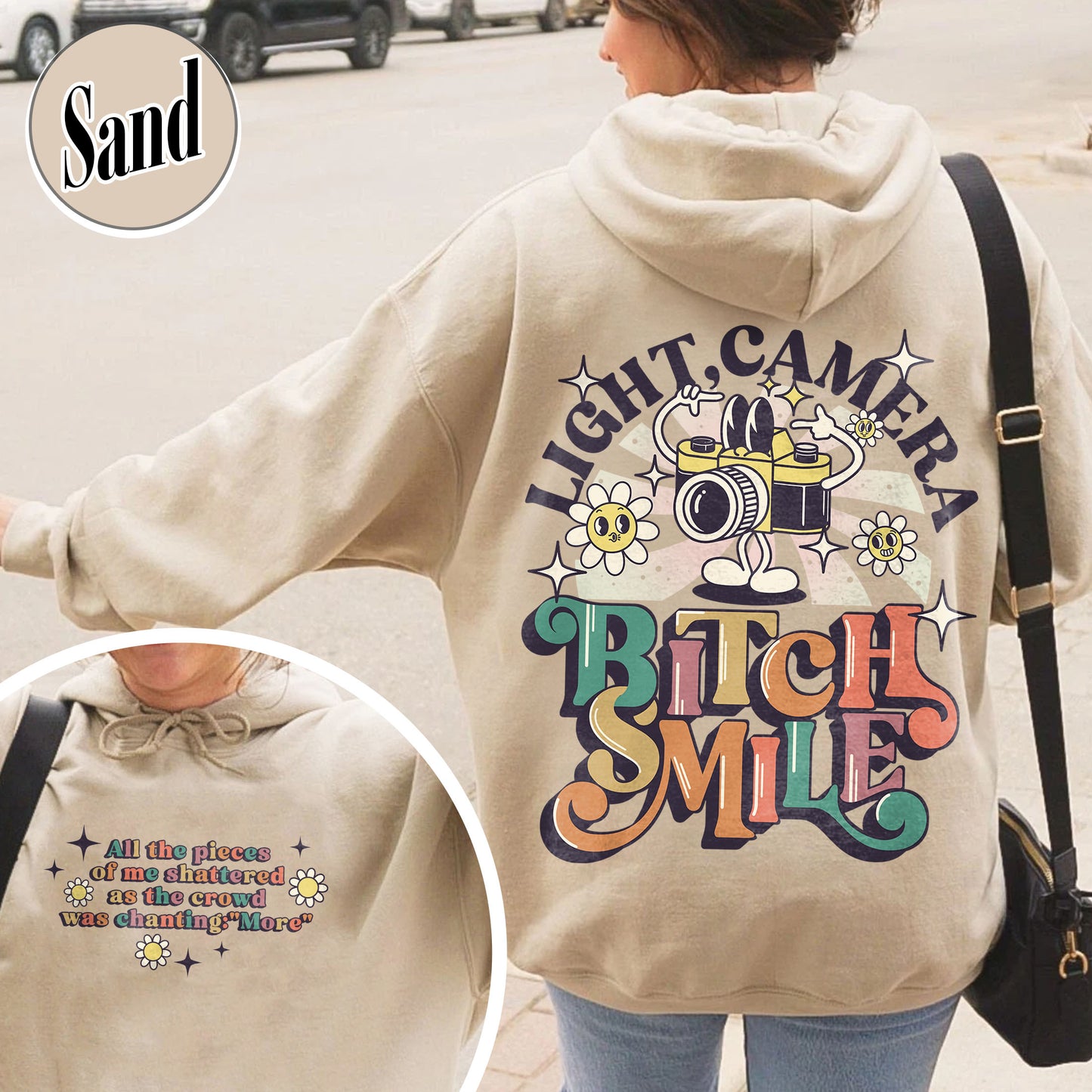 Lights Camera Bitch Smile Hoodie, Swiftie Merch, Ttp Lyrics Hoodie, Unisex Concert, Gift For Friend, Ttdp Hoodie, Tortured Poets Hoodie