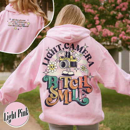Lights Camera Bitch Smile Hoodie, Swiftie Merch, Ttp Lyrics Hoodie, Unisex Concert, Gift For Friend, Ttdp Hoodie, Tortured Poets Hoodie