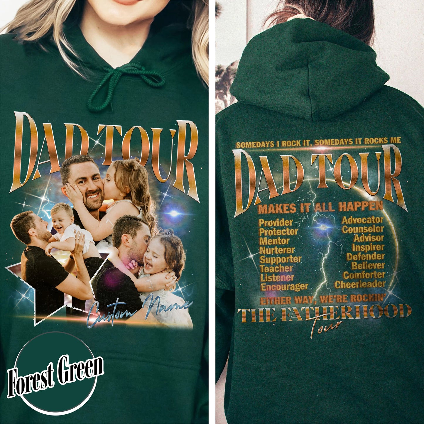 Father’s Day Hoodie, Custom Dad Tour Hoodie Portrait From Photo, Fatherhood Tour Hoodie