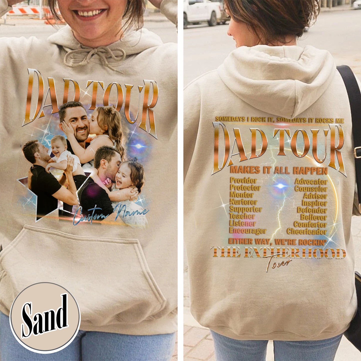 Father’s Day Hoodie, Custom Dad Tour Hoodie Portrait From Photo, Fatherhood Tour Hoodie