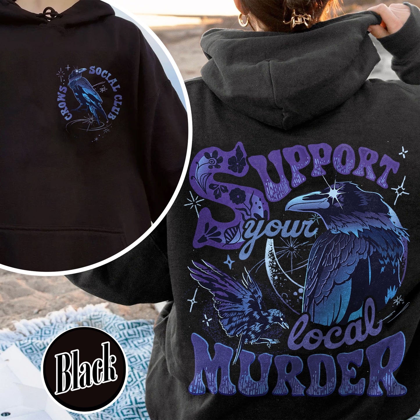 The Crow Hoodie, Support Your Local Murder Hoodie, Crows Before Bros Hoodie, Halloween Gift