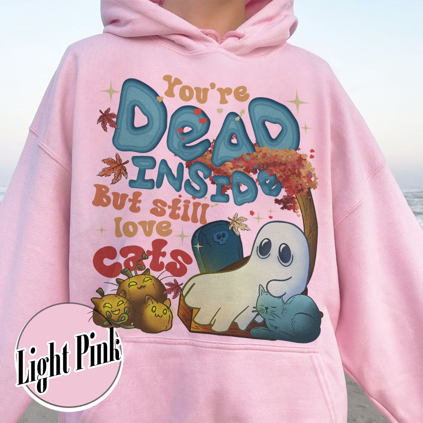 Halloween Cat Hoodie, Dead Inside but Still Love Cats Hoodie, Ghost Holding Black Cat Hoodie